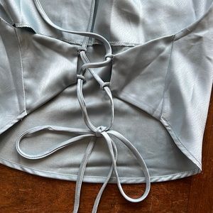 12TH TRIBE- PALM CANYON LIGHT BLUE SATIN TOP